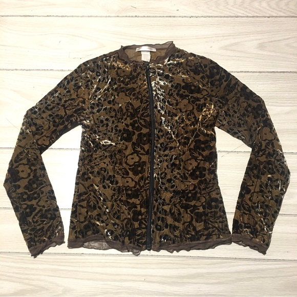 PAPILLON BLANC WOMEN'S BROWN ANIMAL PRINT FULL ZIP JACKET Sz M - Picture 2 of 7